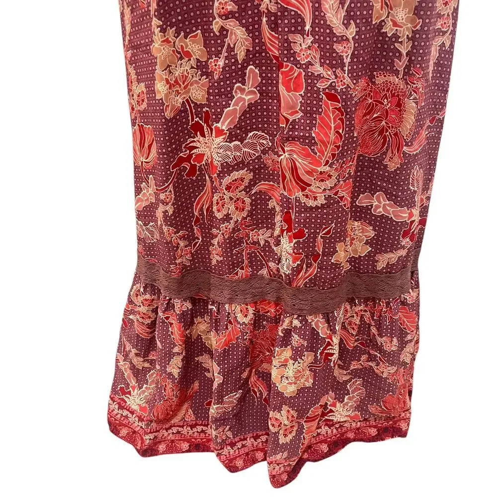 Jasse Dress Womens Medium Purple Floral Boho Maxi V Neck Ruffle Hem Lace Trim - Picture 8 of 12